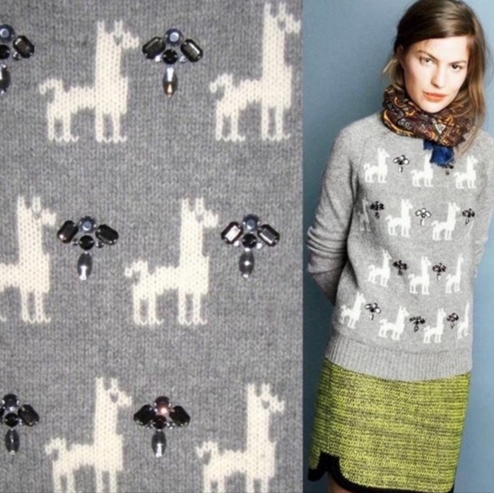 J. Crew Embellished Llama Sweater, Size Medium